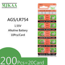 200Pcs=20Card AG5 1.55V Alkaline Button Battery LR754 393 SR754 193 393A 48LR G5A Cell Coin Batteries For Watch Toys Remote 2024 - buy cheap