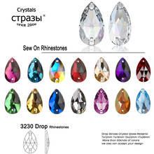 Ctpa3bi 3230 lágrima melhor costura em strass cristal colorido base plana diy, pedras de vidro para decoração de vestido de casamento 2024 - compre barato