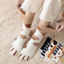 Cute Cat Claw Coral Fleece Winter Thick Warm Plush Tube Socks Sweet Creative Cat Home Floor Socks Women Gift 2024 - buy cheap