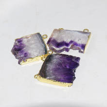 Natural Crystal Jewelry druzy stone connector for women big raw purple quartz slice 2 hoops geode charms korean fashion talisman 2024 - buy cheap