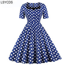 LSYCDS-vestido de verano para mujer, elegante vestido de lunares de cintura alta, Retro, Rockabilly, Vintage 2024 - compra barato