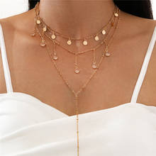 Modyle-collar de cadena de monedas de cristal redondo para mujer, collar de lentejuelas delicadas con colgante, Color dorado 2024 - compra barato