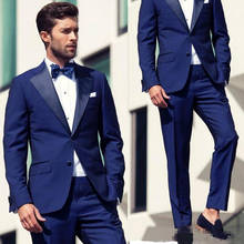 Fashion Navy Blue Classic Slim Fit Groom Tuxedos Wedding Party Suits Prom 2 Pieces Set (Jacket+Pants) Groom Wear Business Suit 2024 - buy cheap