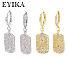 EYIKA Luxury Star Moon Big Square Pendant Drop Earrings Filled White Zircon Aretes De Aro Gold Silver Color Mature Women Jewelry 2024 - buy cheap