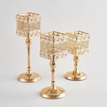 Gold Candle Holders Wedding Table Decoration Candelabra Home K9 Crystal Candlestick Shiny Gold Square Holders candelabros 2024 - купить недорого