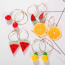 Criativo coreano melancia abacaxi limão acrílico brincos para as mulheres na moda colorido frutas brincos declaração jóias verão 2024 - compre barato
