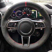 Shining wheat Black Leather Suede Steering Wheel Covers for Porsche Macan Cayenne 2015 2016 2024 - buy cheap