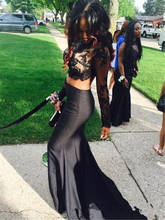 Lace Long Sleeves Mermaid Prom Dresses Two Pieces Custom Women High Neck Evening Party Gowns Black Girls African 2024 - buy cheap