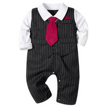 Newborn Formal Rompers Infant Baby Boys Jumpsuit Long Sleeve Clothes Black Striped Wedding Dress One Piece Big Red Tie Fall 2024 - buy cheap