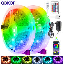 Цветная (RGB) Светодиодные ленты 5050 SMD 2835 LED Цвет-изменение светильник звонки по Bluetooth и WI-FI контроллер и 12V адаптер переменного тока для Спальня ТВ Подсветка светильник Кухня 2024 - купить недорого