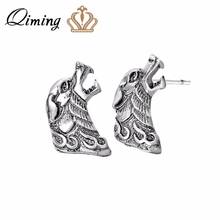 QIMING Punk Animal Earrings Dog Wolf Slavic Viking Jewelry Black Antique fashion Trendy Gothic Stud Earrings Women Men Collar 2024 - buy cheap