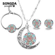 SONGDA Fashion Reiki Flower of Life Crescent Moon Necklace Mandala Handmade Henna Art Photo Glass Earring Bracelet Jewelry Sets 2024 - buy cheap