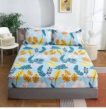 [Fitted Sheet Mattress Cover]100% Cotton Leaf Print Bedding Linens Bed Sheets With Elastic Band Double Queen Size no pillowcase 2024 - buy cheap