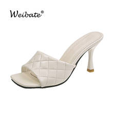 Weibate sandálias femininas quadradas para salto alto, sandália vintage com estampa gingham 2024 - compre barato