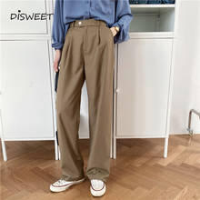 Fashionable High Waist Button Trousers Woman Korean Loose Solid Straight Pants Ladies Simple Slim Women's Wide-leg Pants 2020 2024 - buy cheap