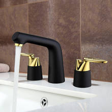 Grifos de lavabo de latón rosa dorado y negro, montados en cubierta, grifo cuadrado para lavabo de baño, 3 agujeros, doble manija, agua caliente y fría 2024 - compra barato