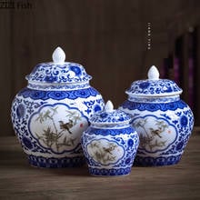 Tanque de chá de porcelana chinesa azul e branca, tanque de armazenamento simples com tampa sob o esmalte geral, tanque selado, decoração de casa 2024 - compre barato