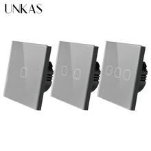 UNKAS EU/UK standard 1/2/3 Gang 1 Way Touch Switch Gray Crystal Glass Panel Touch Switch Light Wall Only Touch Function Switch 2024 - buy cheap