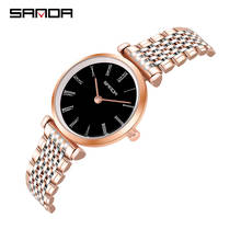 Часы Sanda женские кварцевые из нержавеющей стали, супертонкие брендовые водонепроницаемые, цвета розового золота 2024 - купить недорого