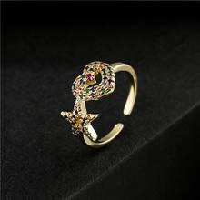 Anel de casamento feminino da moda, anel colorido dourado de cz com design de coração e estrela, joia de noivado para mulheres, presente de promessa 2024 - compre barato