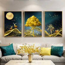 Goldren Tree and Deer Animals Wall Art Posters and Prints Wall Pictures for Living Room Nordic Style Home Decor Canvas Paintings 2024 - buy cheap