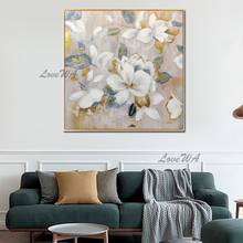 Pinturas a óleo em tela branca de flores e folhas douradas., arte para parede para decoração de casa sem moldura. 2024 - compre barato