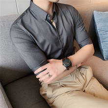 Camisa masculina meia manga plus size, 5xl-m, verão, estilo britânico, qualidade, roupa formal, escritório, blusa, homme preto/branco 2024 - compre barato