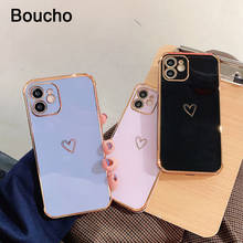 Boucho amor coração chapeamento de ouro caso do telefone para o iphone 12 11 pro max 12 mini 11 7 8 plus xr xs max x moda casais capa traseira 2024 - compre barato