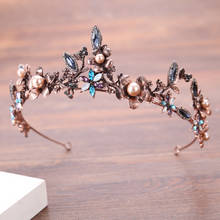 Tiara nupcial con diseño de hoja de perla dorada barroca, diadema de corona de cristal, diadema de vid, accesorios para el cabello de boda, diadema de novia 2024 - compra barato