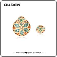 OUREX новые модные круглые серьги-гвоздики из сплава Красочные Стразы простые дизайнерские маленькие серьги для женщин ювелирные изделия вечерние оптом 2024 - купить недорого