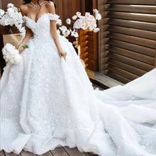 Elegant Floral Wedding Dresses Cap Sleeves 3D Flower Lace Appliques Custom Made Bridal Church Wedding Gowns With Long Train 2024 - buy cheap