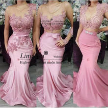 Sexy Pink Sheer Neck Illusion Mermaid Prom Dresses Lace Beaded Sashes Sheer Back With Zipper Long Train Plus Size Evening Dress 2024 - buy cheap