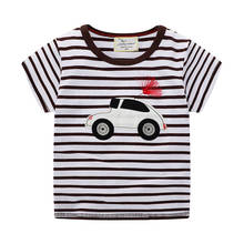 Jumping Meters/Полосатые футболки для мальчиков; Хлопковая одежда для малышей; Новые модные футболки для мальчиков с аппликацией в виде машин; Топы для девочек; Одежда 2024 - купить недорого