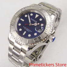 Silver color ceramic bezel 41mm PARNIS blue dial date sapphire glass automatic mens watch 2024 - buy cheap