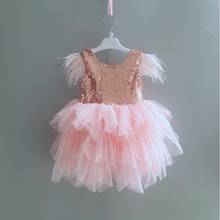 New sequins  baby feather dress 1st birthday party toddler girls rosa gold flutter Sleeve summer dress kids tutu clothing 2024 - buy cheap