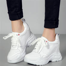 Zapatillas de deporte de piel auténtica con cordones para mujer, zapatos de tacón alto con cuñas, de fiesta, estilo oxford, informales 2024 - compra barato