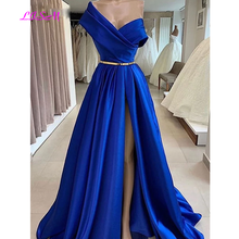 Elegant One Shoulder Royal Blue Prom Dresses Long Robe De Soiree A-Line Satin Sexy High Slit Formal Evening Dress Party Gowns 2024 - buy cheap