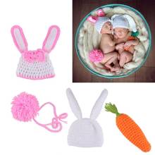 Newborn Photography Props Infant Outfits Baby Rabbit Crochet Knit Hat Clothes carrot white photography cap 2024 - buy cheap