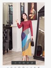 HOT SELLING Miyake Fashion fold long sleeve patchwork o-neck Glossy dress IN STOCK 2024 - buy cheap