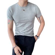 Men's Short T-shirt 2021 Summer New Solid Color Slim Bottoming Shirt High Quality Fashion Men's Clothing Short-sleeved T-shirt 2024 - buy cheap