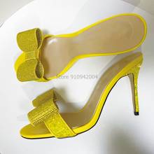 Sandalias clásicas de tacón alto fino para mujer, chanclas de fiesta con lazo de cristal, de color amarillo, para verano 2024 - compra barato