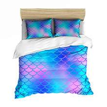 Gradual Change Mermaid Fish Scales Girl Bedroom Down Quilt Set Blue Purple Bed Set Linen Home Microfiber Queen King Bedding 2024 - buy cheap