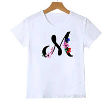 Детская одежда, летняя Милая футболка с цветочным принтом алфавита, надписью женского размера, футболка для маленьких девочек-подростков, белые футболки «сделай сам», Детская футболка 2024 - купить недорого