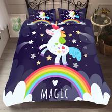 Microfiber fabric Bedclothes Kids Beds Cartoon Rainbow Unicorn Bedding Set Home Bed Set Cute Unicorn Duvet Cover With Pillowcase 2024 - buy cheap