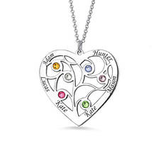 Ожерелье из серебра 925 пробы в виде сердца и семейного дерева, с камнями по месяцу рождения 2024 - купить недорого
