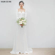 KAUNISSINA Satin Wedding Dress Long Sleeve White Bridal Gowns Elegant Square Collar Simple Brides Dresses vestidos de novia 2024 - buy cheap