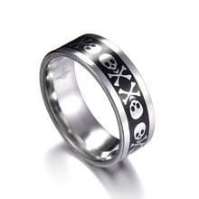 Модное мужское кольцо в стиле панк из нержавеющей стали в простом стиле с изображением черепа, серебряное круглое кольцо, очаровательное хип-хоп мужское ювелирное изделие, подарок Вечерние 2024 - купить недорого