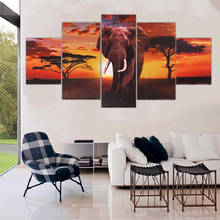 5d diamond painting multi panel African sunset elephant Painting full Square Round drill DIY Diamond Embroidery 5 pcs wallpaper 2024 - buy cheap
