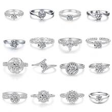 16 Style Different Female White Crystal Zircon Rings 925 Silver Wedding Ring For Women Bridal Engagement Thin Rings Wholesale 2024 - buy cheap