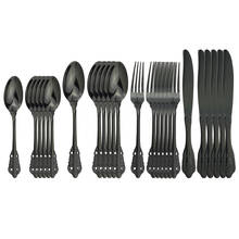 24 Pçs/set Preto Jogo de Jantar Colher Garfo Faca de Cozinha Conjunto de Talheres Restaurante Do Hotel Talheres Conjunto de Talheres de Aço Inoxidável 304 2024 - compre barato